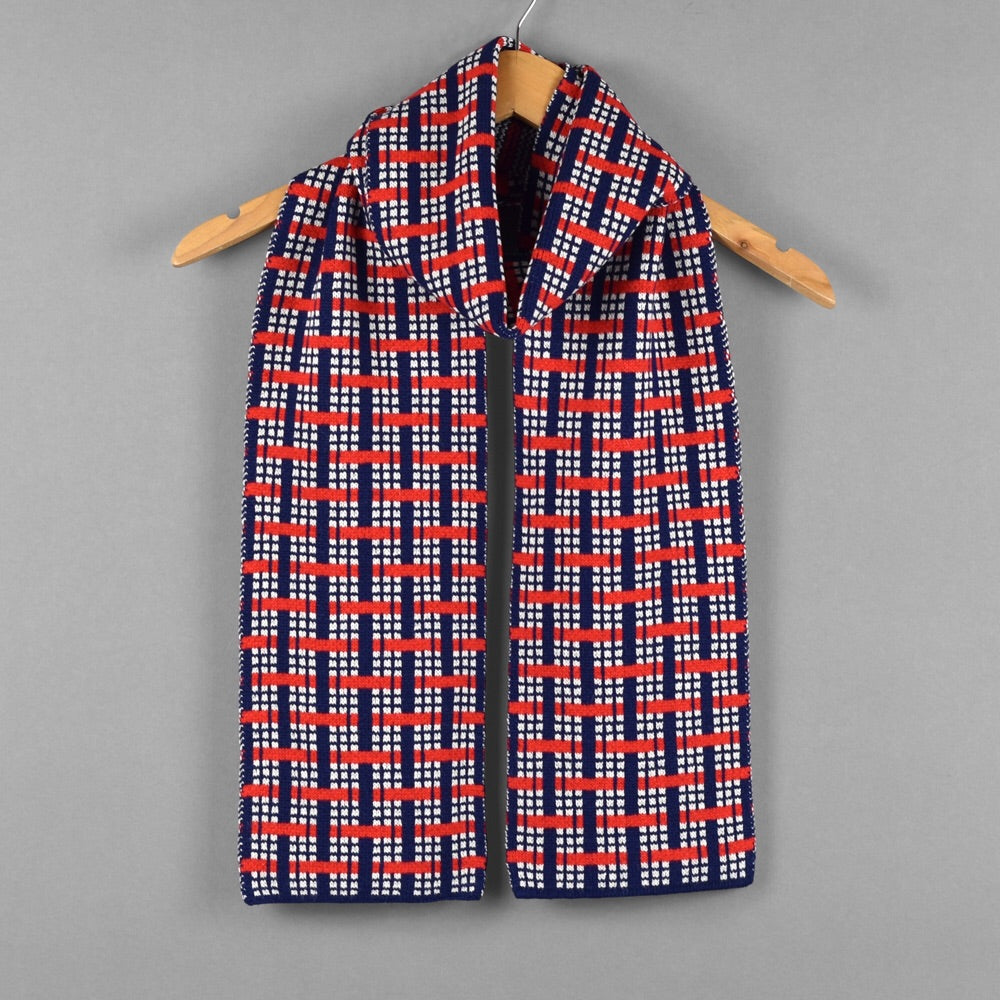 Woven Pattern Scarf Red/Navy