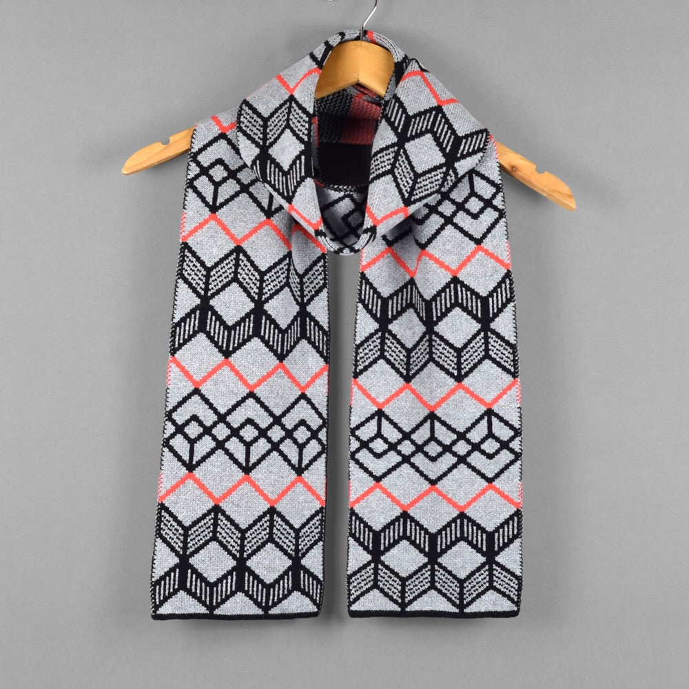 Finland Pattern Scarf Grey/Neon Orange