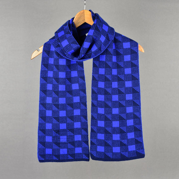 Cubes Pattern Scarf Blue and Navy